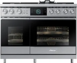 Front view of Dacor 48-inch range with steam oven